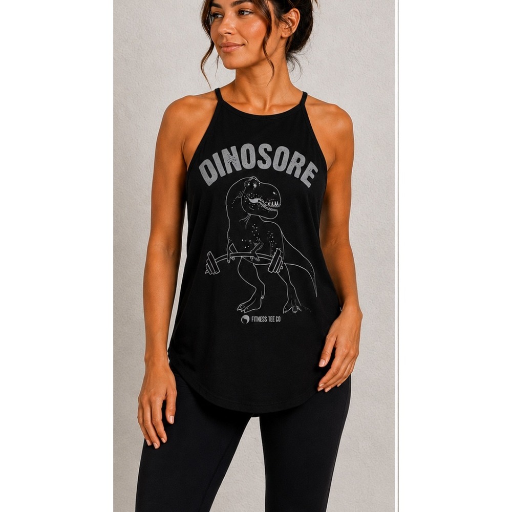 Fitness Tee Co Dinosore T-Rex Weightlifting Graphic Tank Top Black Small